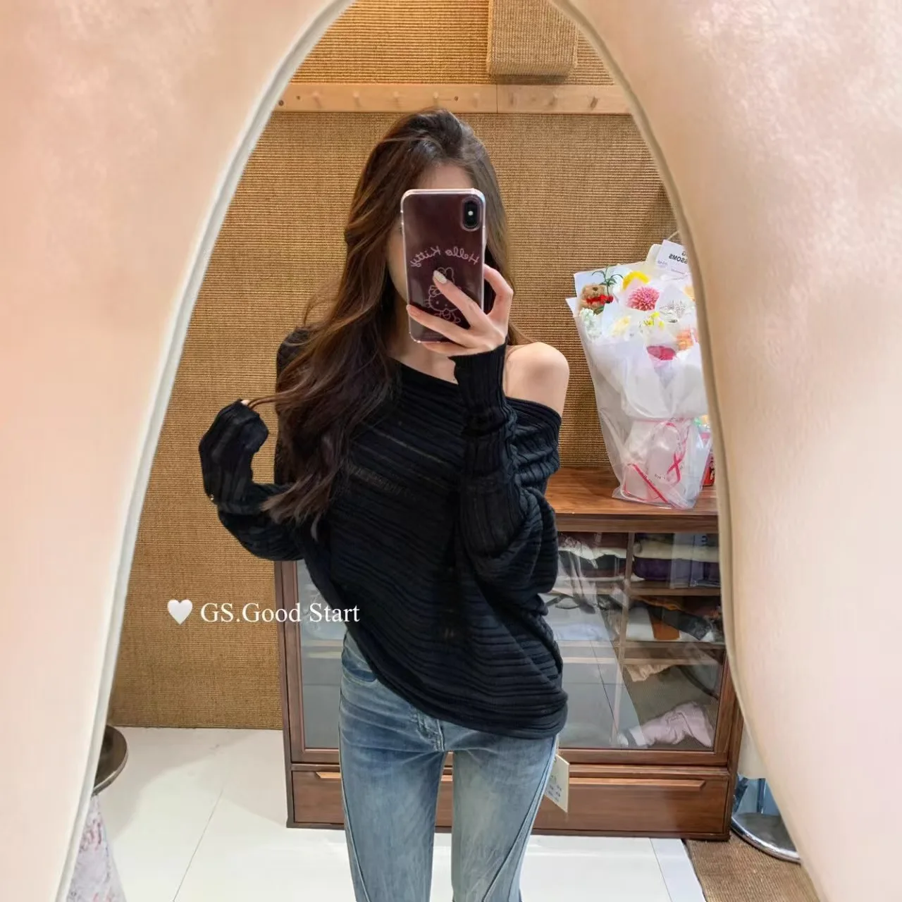 

Элегантный винтажный свободный повседневный вязаный свитер с рукавами-крылышками для женщин, новинка ранней осени, прозрачный топ, модный тренд