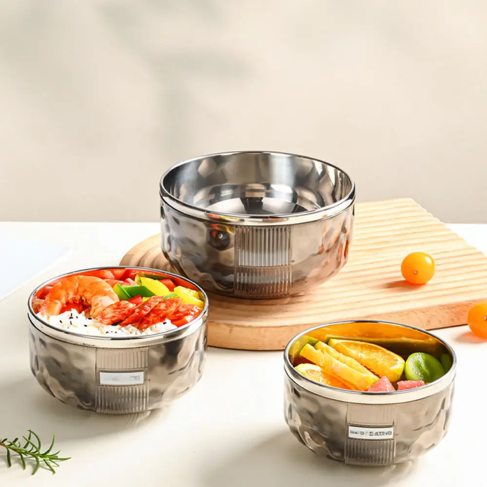 For Hongjunda 316L Stainless Steel Bowl Double Wall Insulated Soup Bowl Modern Minimalist Style Durable Kitchen Food Container