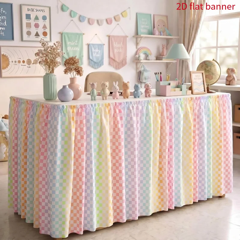 2D flat 1pc, teacher's desk skirt, light plaid desk skirt, suitable for teacher's desk, plaid desk skirt with frills