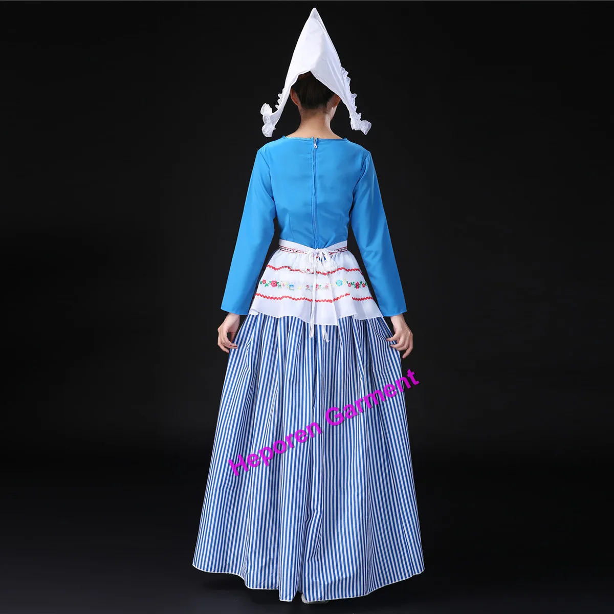 Customized Spring And Autumn Women's Blue Dutch Ethnic Long Skirt Suitable for Stage Performances Or Runway Opening Shows