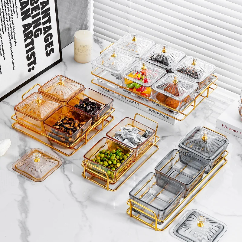 

Стеклянная тарелка с фруктами, Стеклянная тарелка с сушеными фруктами, Креативная разделенная тарелка для домашних закусок - Тарелка с решеткой, Гостиная Чай - Точечная тарелка