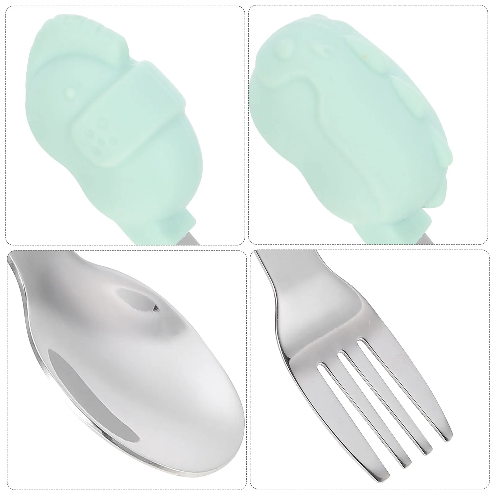

1set 1Set Stainless Steel Baby Feeding Fork Spoon Non-Slip Durable Tableware For Infant Toddler Newborn Training Utensils Safe