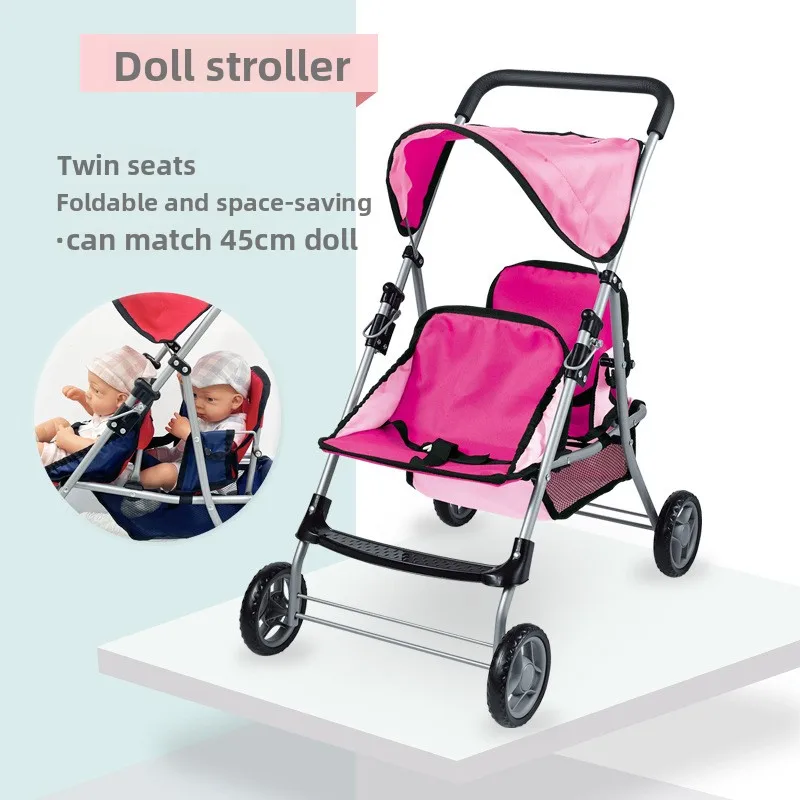 

Коляска с имитацией двойной куклы, детские ходунки, тележка для ролевых игр для девочек для двух кукол