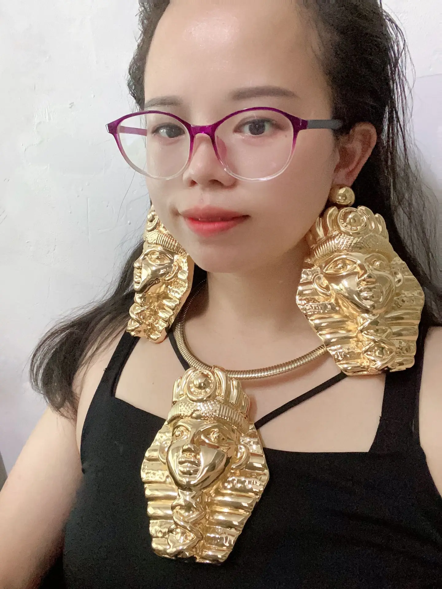 

Hotsale New Arrival Huge Big Two Piece Jewelry Set For Women Statement Personality Charming Collar Earrings Pedants Jewellery