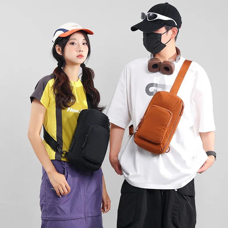 Vertical square multi-functional men's chest bag, lightweight nylon small single-shoulder crossbody women's bag
