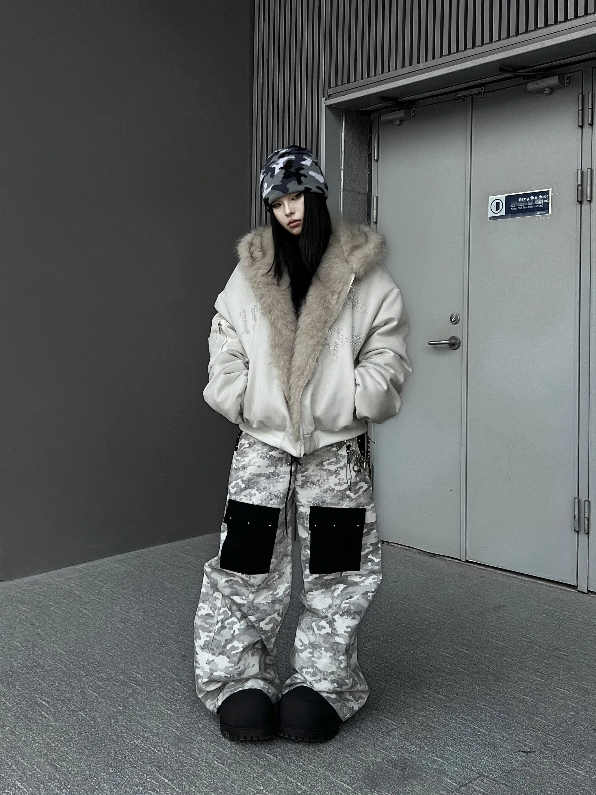 

TR Bruift American Star Хлопковая куртка с капюшоном и стразами, свободного кроя, с меховыми ушками, повседневная, теплая, с длинными рукавами, молодежная, модная