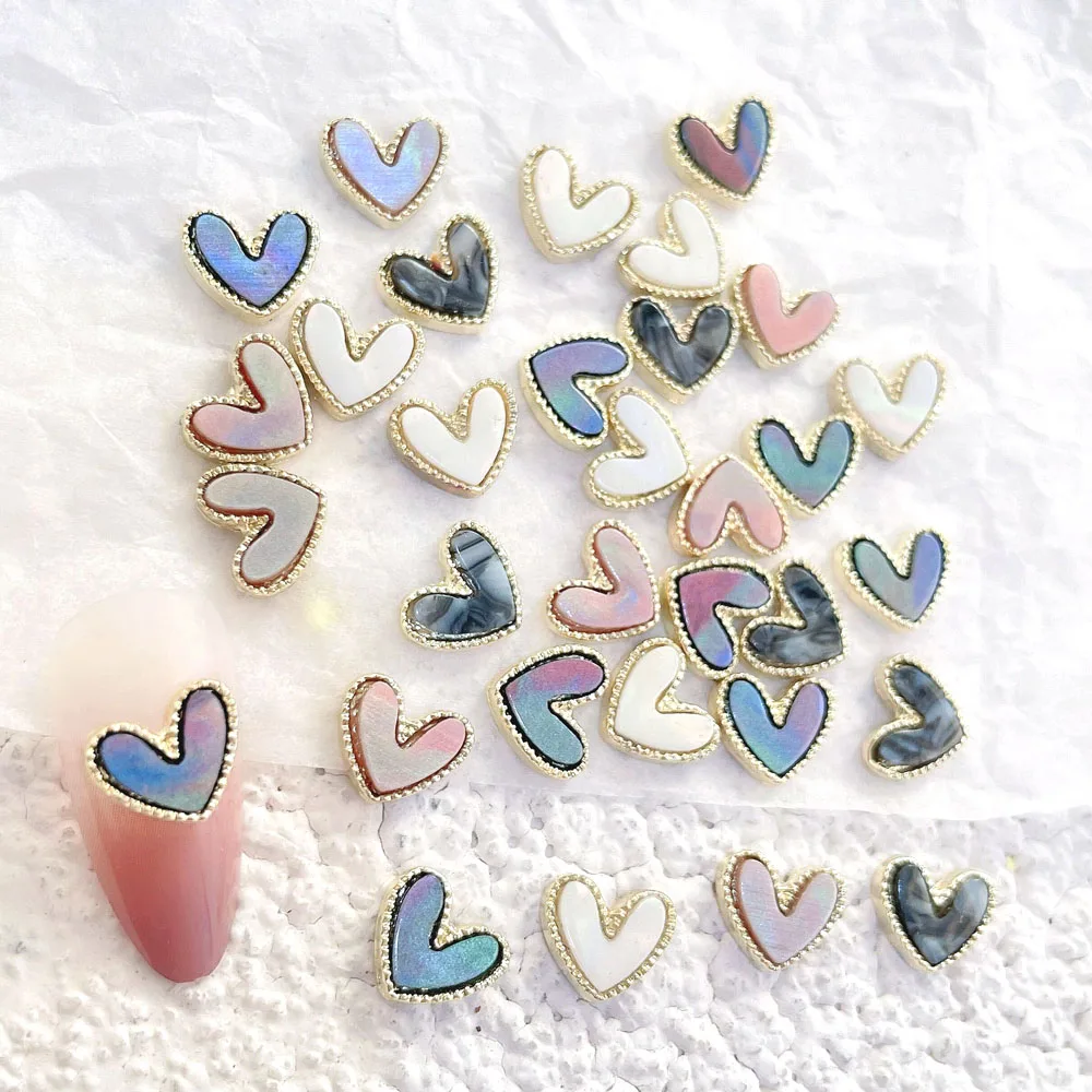 10Pcs/lot Alloy Heart Nail Art Jewelry 3D Nacre/Mother of Pearl Decorations 8.5*7.5mm Flatback Valentine's Day Shell Nail Charms