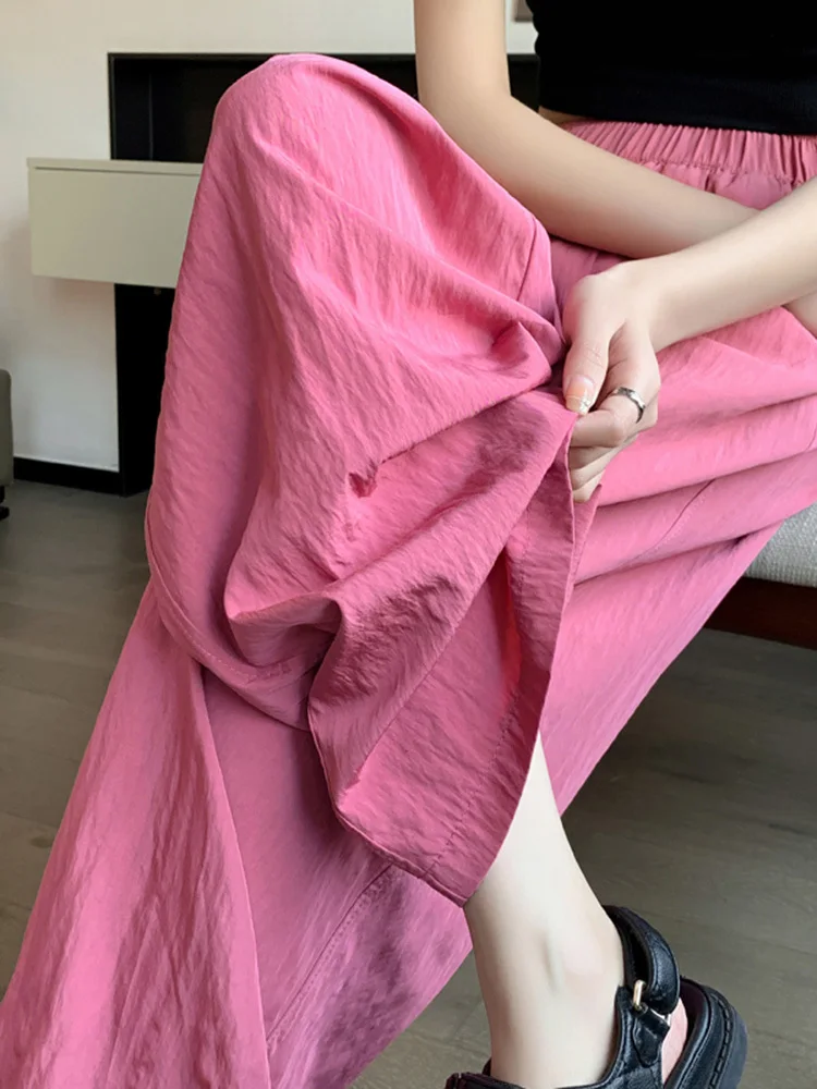 

Spring Summer Cotton Linen Women Pants Pockets Solid Casual White Wide Leg Office Lady White Long Trousers Pink 2023