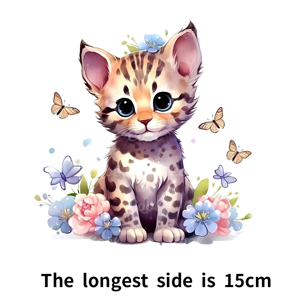 20 types Cute cartoon animal cats Leopard DTF Thermo Sticker Decals Heat Transfer Clothes Clothing Crafts Ironing Diy Accessory