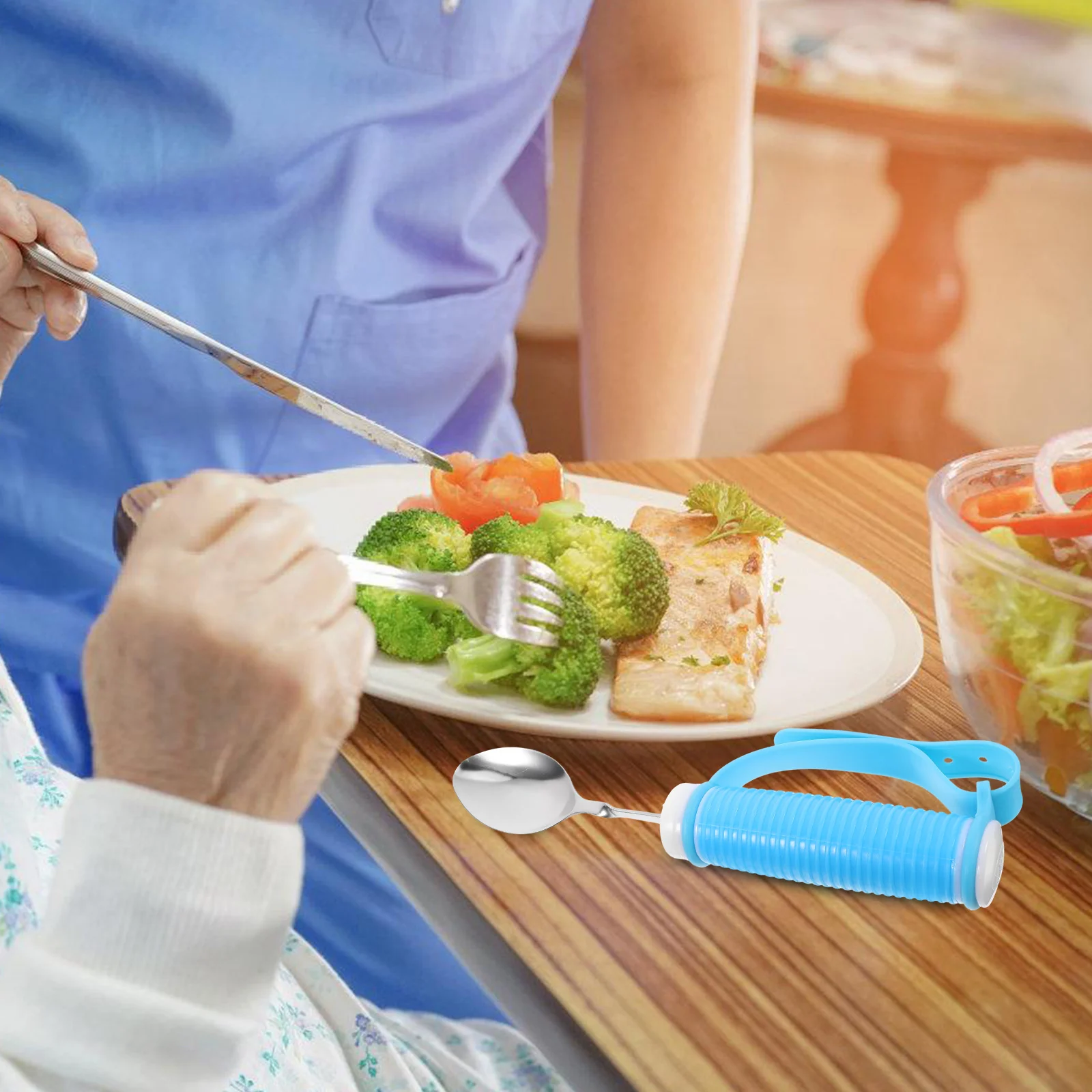 

Stainless Steel Elderly Feeding Spoon Silicone H Adaptive Utensils for Disabled Easy Clean Anti Skid Portable Spoon