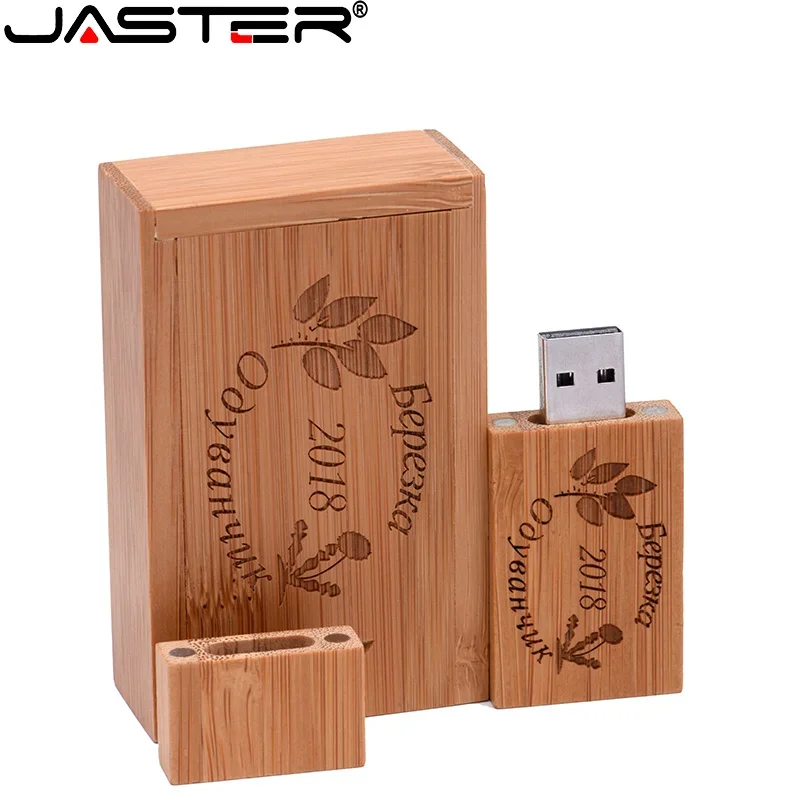 Flash Drive Usb 2.0, 30 buah/lot kayu + kotak Pen Drive 4GB 8GB 16GB 32GB 64GB U Disk gratis Logo kustom untuk fotografi hadiah pernikahan