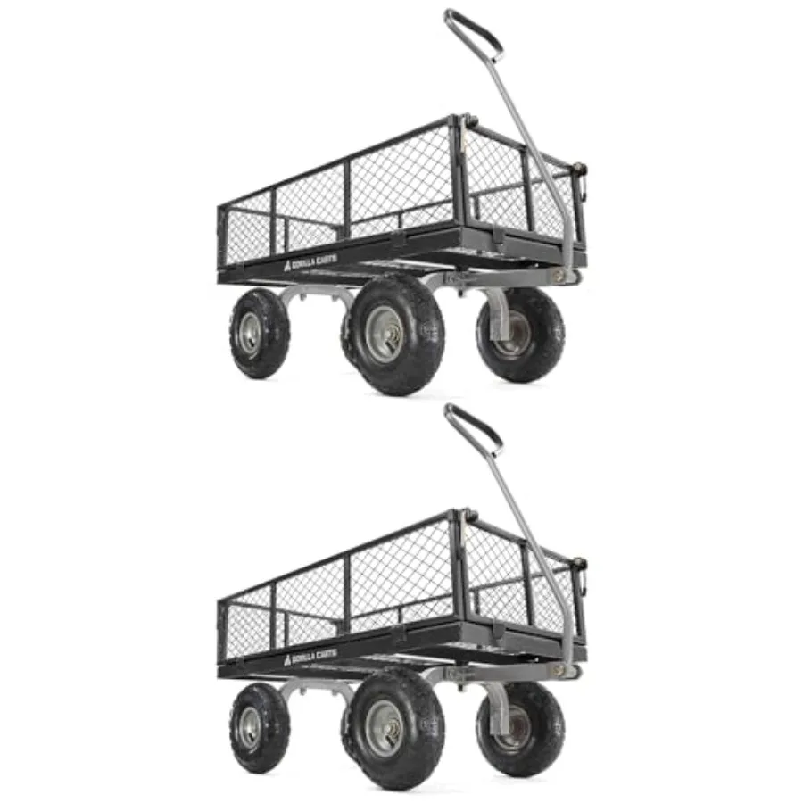 

2-Pack Steel Utility Cart 4 Cu Ft Bed Black Heavy-Duty Outdoor Hauling Wagon with Removable Side Panels for Yard Lawn Garden or