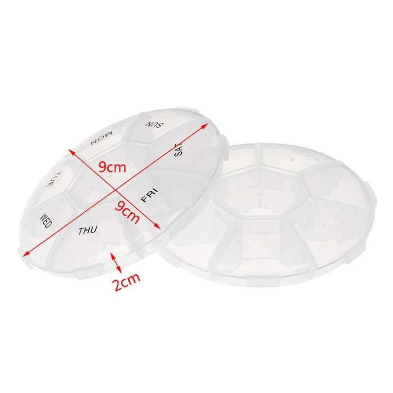 Runde Pillendose mit 7 Fächern, rund, täglich, wöchentlich, Tablet-Pillendose, Splitter, Medizin