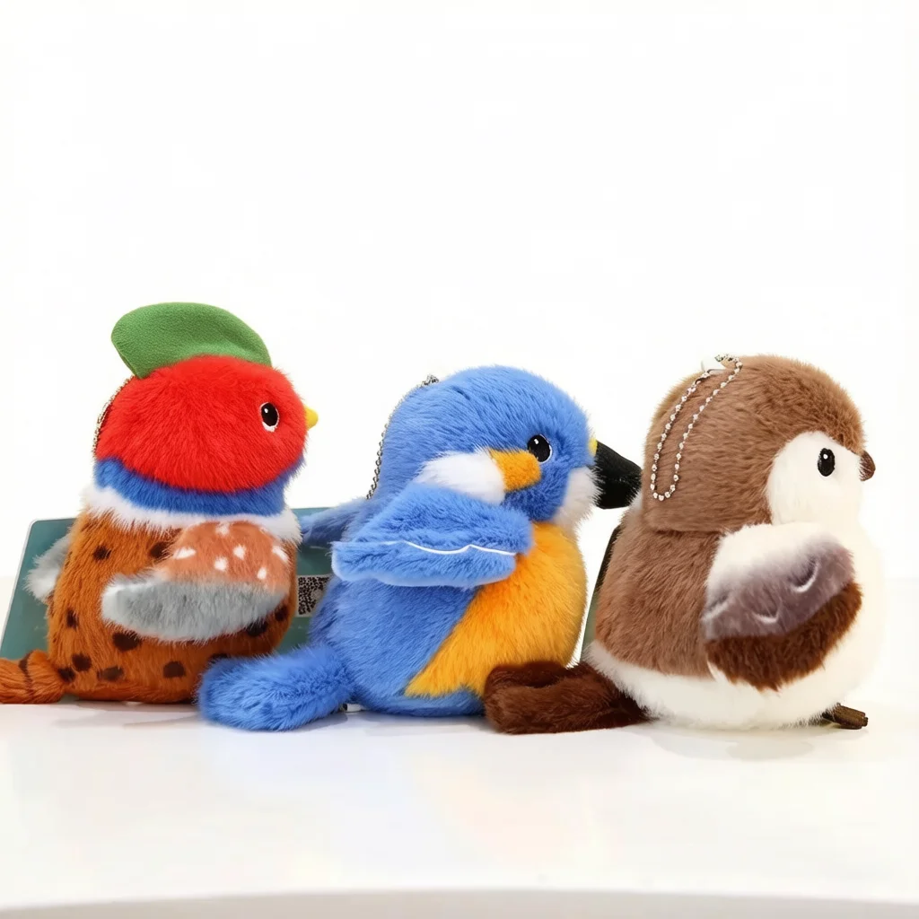 11cm Cute Bird Plushies Realistic Parrot,Sparrow,Tit,Kingfisher Soft Doll Plush Keychain Pendant Stuffed Bird Nest Home Decor