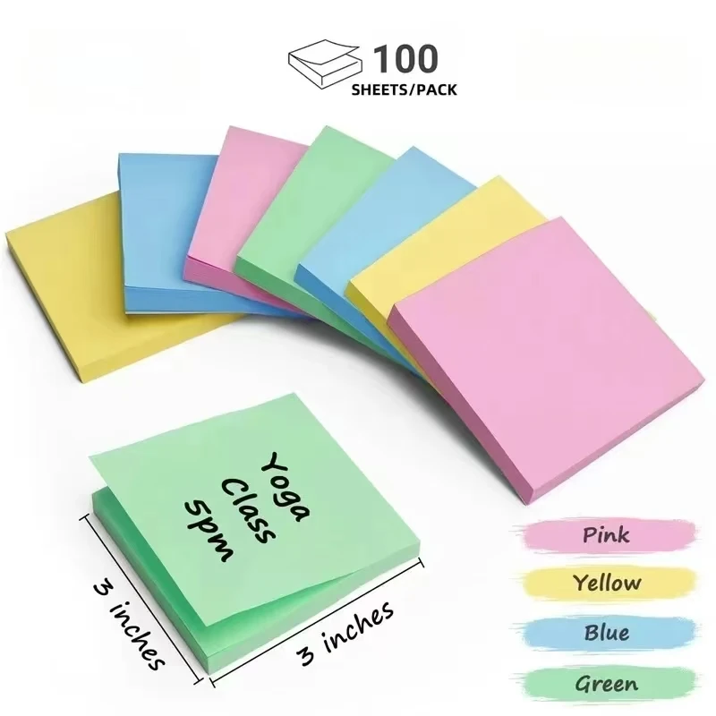 Soft Colors Sticky Note Pads, 3×3'' Self-stick Memo Pads, Super Adhesive Sticky Notes, Perfect for Office, Home, School, Meeting