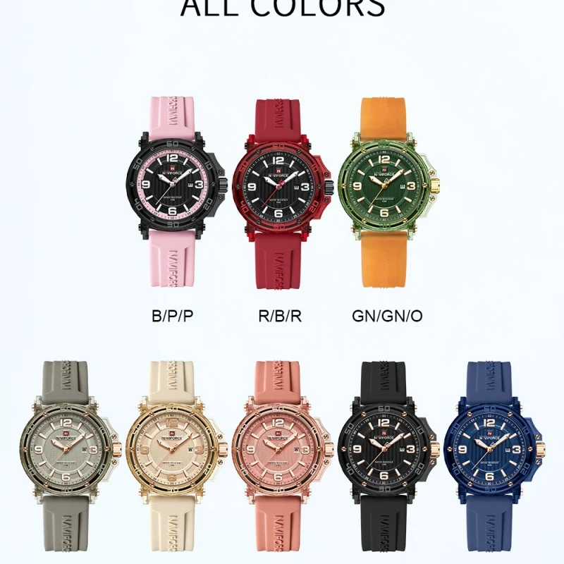 NAVIFORCE NF7125 Women's Casual Quartz Watch 5ATM Waterproof Silicone Strap Calendar Display Luminous Pointer Ladies Watch