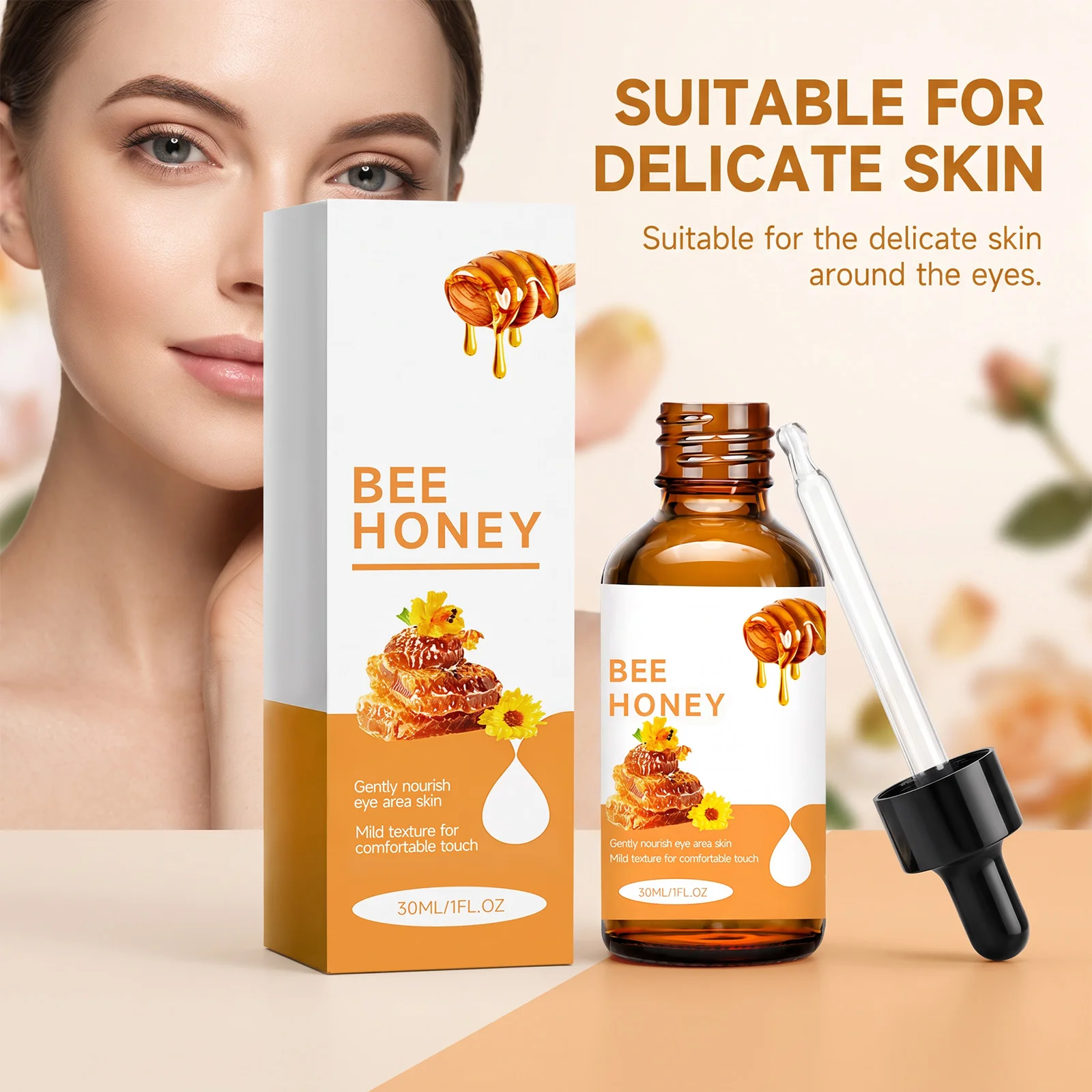 Bee Honey Eye Serum Gentle Nourishing Eye Contour Essence Liquid Dropper Design Hydrating Eye Skin Care For Daily Morning Night