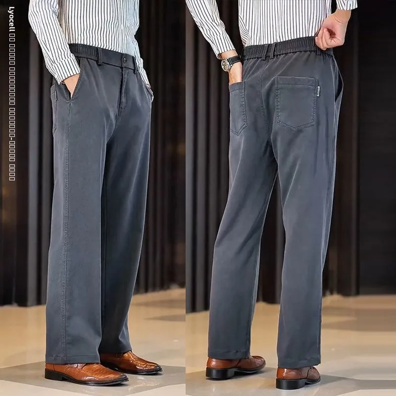 

Новые мужские повседневные брюки свободного прямого кроя с высокой талией из ткани, модные, универсальные, в деловом стиле