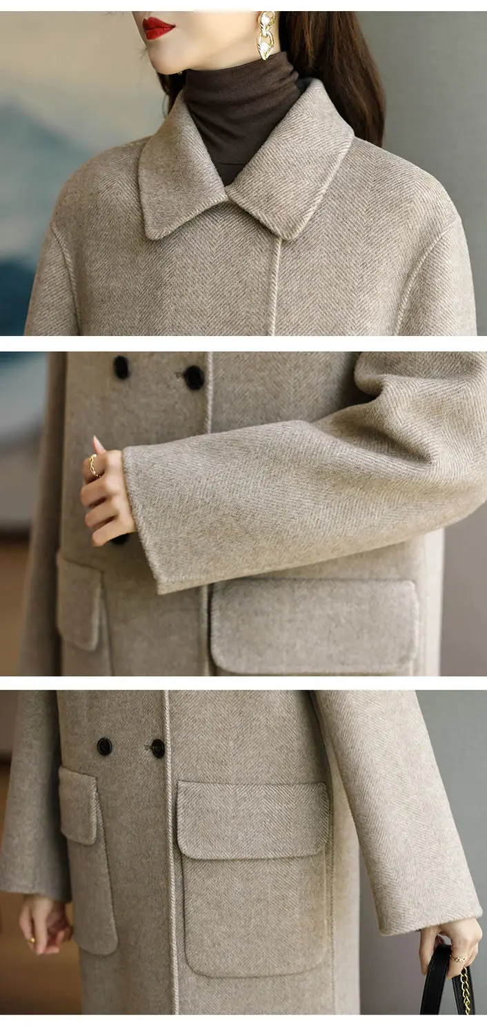 Płaszcze z mieszanki wełny, średniej długości, damskie, ręcznie robione, jesienne, wełniane, dwurzędowe, w stylu gotyckim, na wyjścia do klubu, w stylu preppy, softshell, proste.