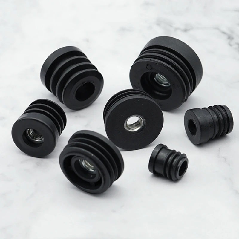 4/8/12/20Pcs Round Plastic Pipe Plugs With M6 M8 M10 Nut Hole Black Pipe Cover Furniture Leg Feet Tube Blanking End Inserts Caps
