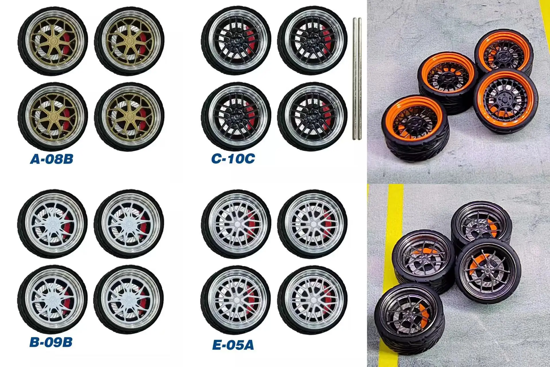 Promotion 1/64 COOLCARIFUN Metal 10.5mm Wheels+Tires With Brake and Caliper Super Smooth 1:64 Model Car TLV/IG/HW Modified 1/64