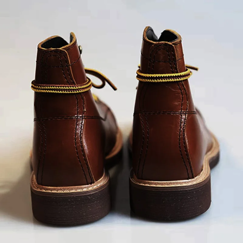 British Style Vintage Mens Boots Cow Leather Work Shoes Male Autumn Winter Motorcycle Ankle Boots for Unisex Size 45