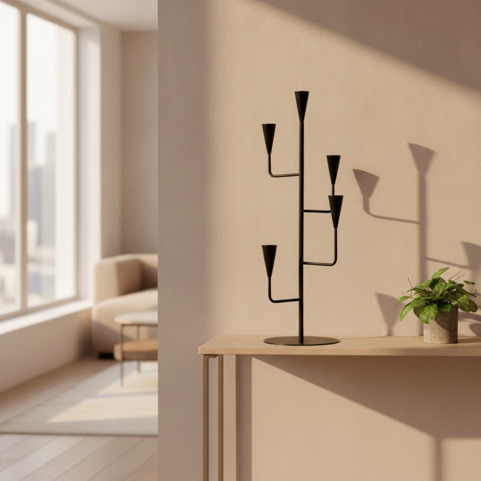 Branch Candlestick Holder Minimalist Five-Arm Candelabra Candle Holder with Five Cups Elegant Hand-Forged for Dining Table