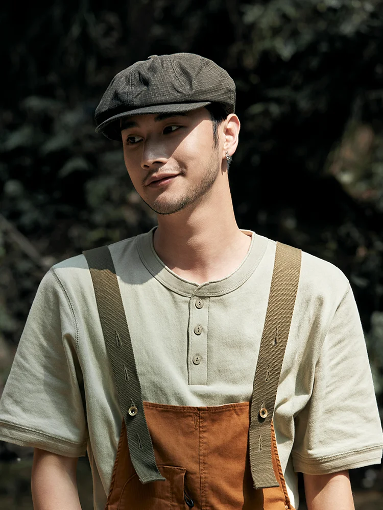 Fashion Tooling Style New Niche Plaid Retro Newsboy Hat Men's Forward Hat Beret British Short Brim Octagonal Hat