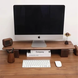 Recommend Black Walnut Color Computer Monitor Elevated Shelf Office Desktop Rack Rubber Wood Base Protects Cervical Vertebra