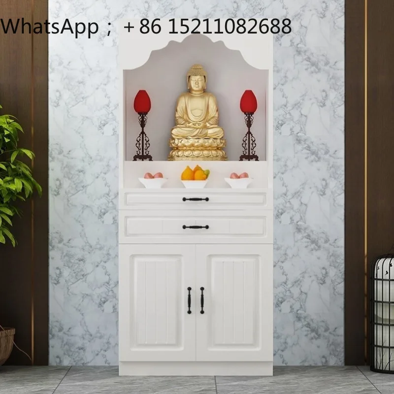 LLY Buddha cabinet, Buddha niche, offering table with door, home modern economical Guanyin God of Wealth statue Buddha altar