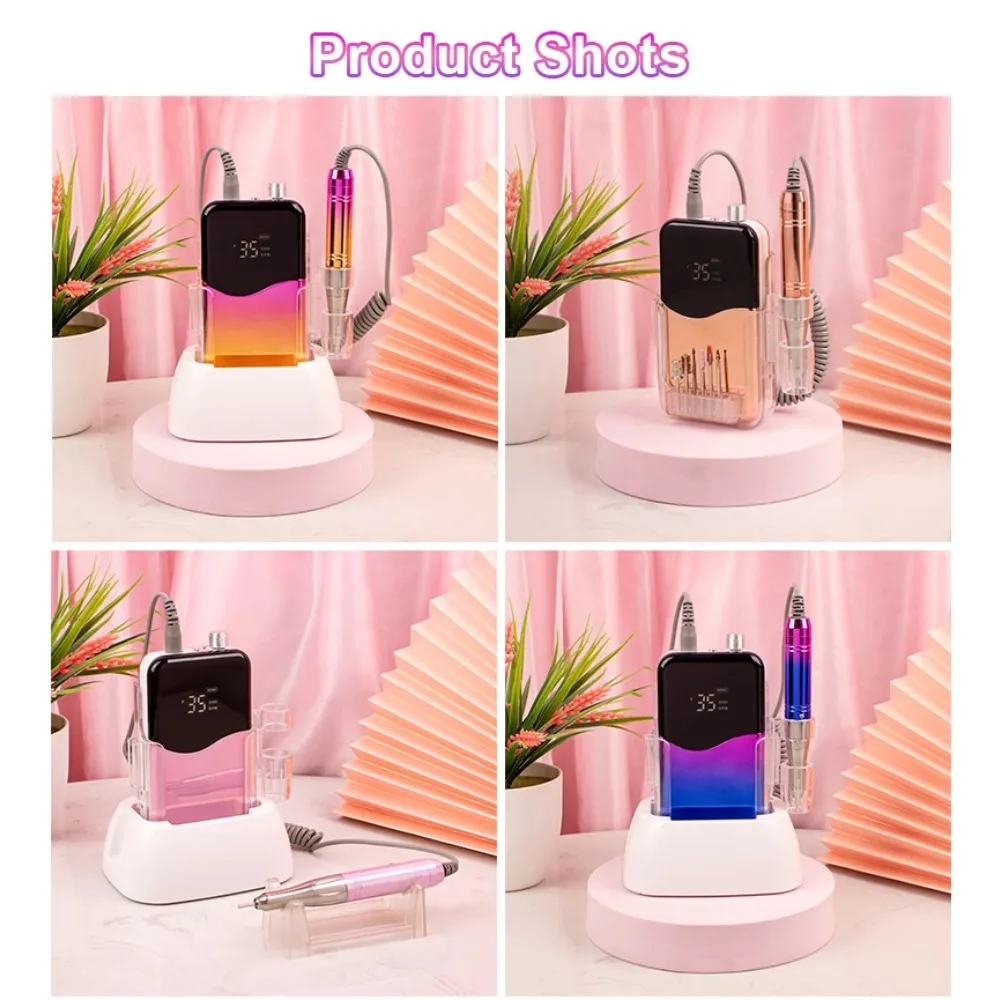 

Беспроводная моторная фрезерная машинка для маникюра 35000 об/мин, портативная, перезаряжаемая, мощная 65 Вт, с волновым дисплеем и подставкой