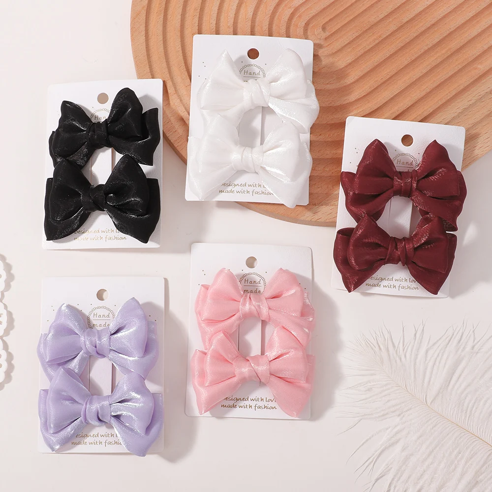 

2 шт./компл., однотонные шифоновые заколки для волос с бантиком и хвостиком для женщин и девочек, украшение для волос, заколка, заколки, аксессуары для волос заколки для волос