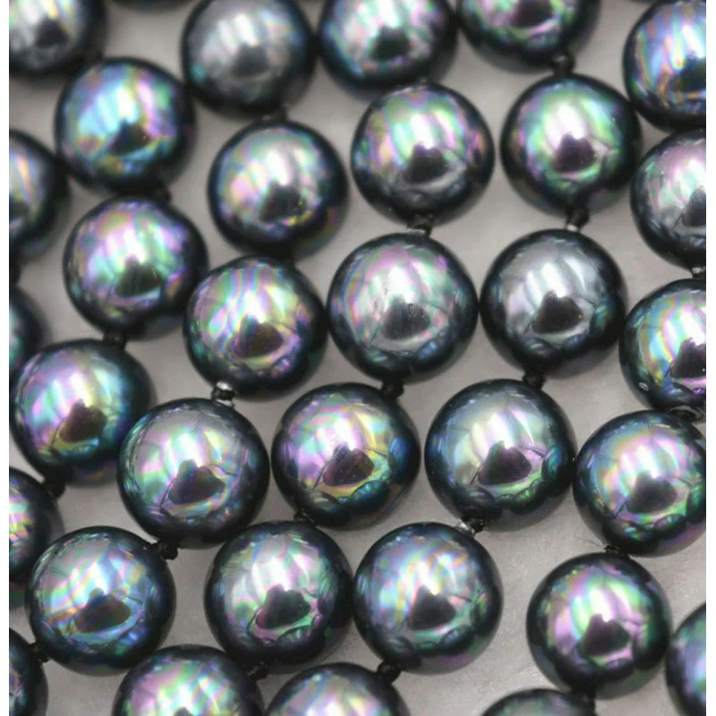 Long 50'' Genuine 8mm Peaco Bla Shell Pearl Not Pearl Round Beads Nelace