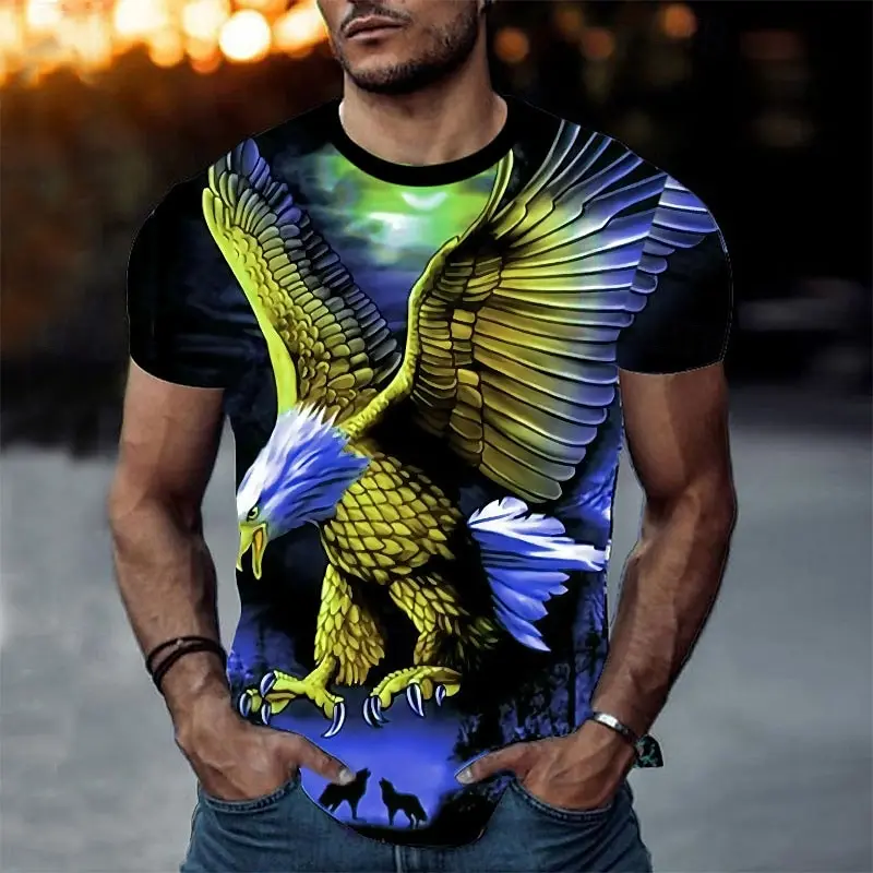 Herren-T-Shirt mit Tiermotiv, Adler, kurzärmelig, 3D-Druck, Rundhalsausschnitt, Sportmode, Sportbekleidung, Freizeit, Alltag – Detail 3