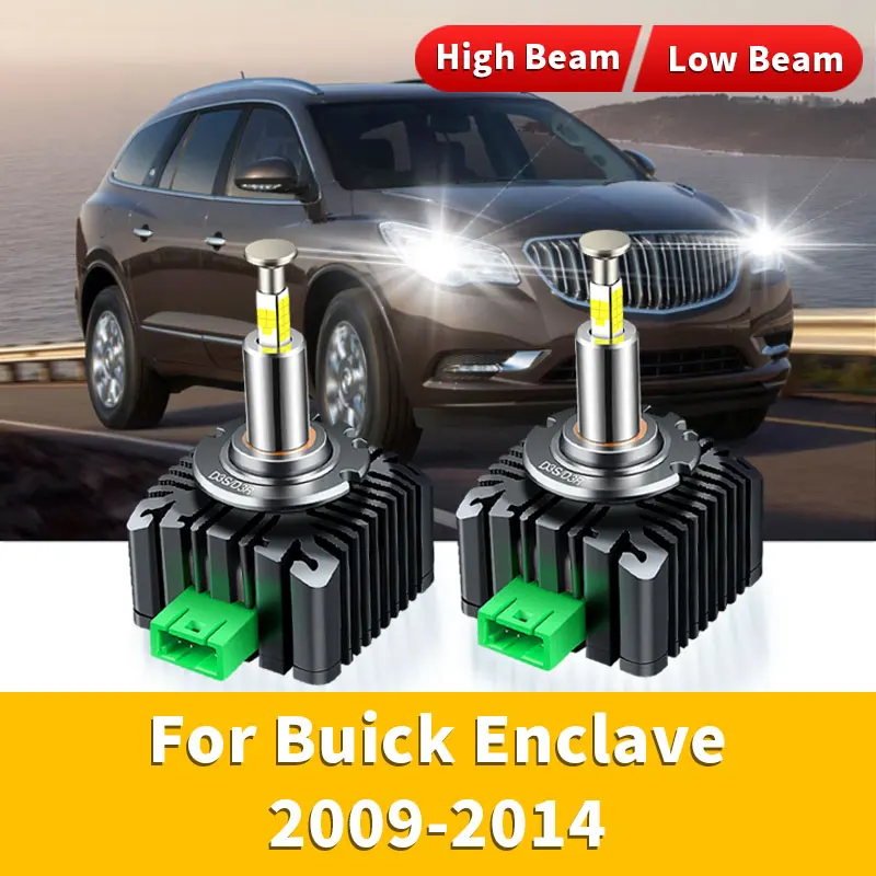 2Pcs For Buick Enclave 2009-2014 High Low Beam LED Headlights HID Turbo Four-sided CSP Chip 6000K White Plug&Play Xenon Bulbs