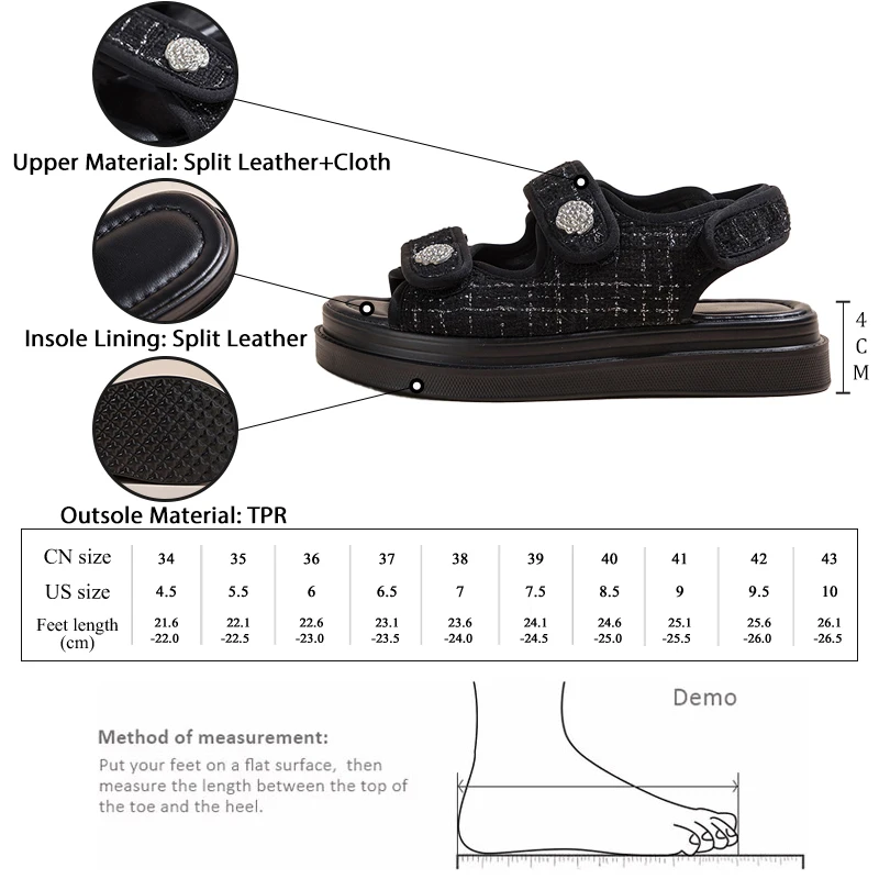 GMQM Platform Fashion Sandals Women Lattice Round Toe Classic Summer Flats Shoes Hook Loop Plaid Cloth Outdoor Walking Shoes