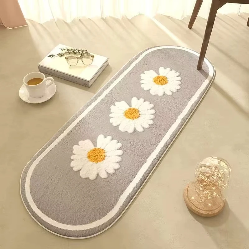 VIKAMA Miniatur-Bodenmatte im minimalistischen Stil mit Gänseblümchen-Motiv, Schlafzimmerteppich, Bettvorleger, Kleiderschrankteppich für die Heimdekoration
