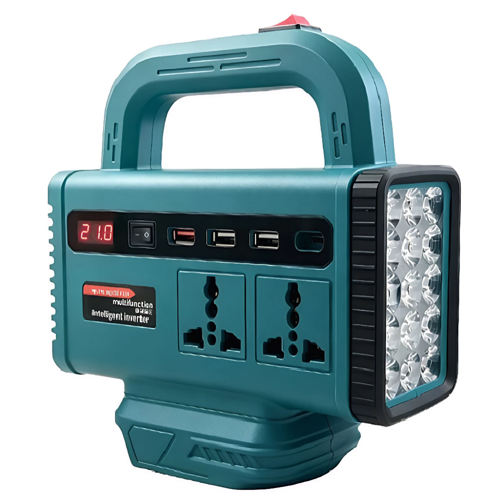 6-in-1 Power Inverter 150W DC 18-21V to AC 220V with 15 LED Flashlight USB 3.0 Type-C Modified Sine Wave Outdoor