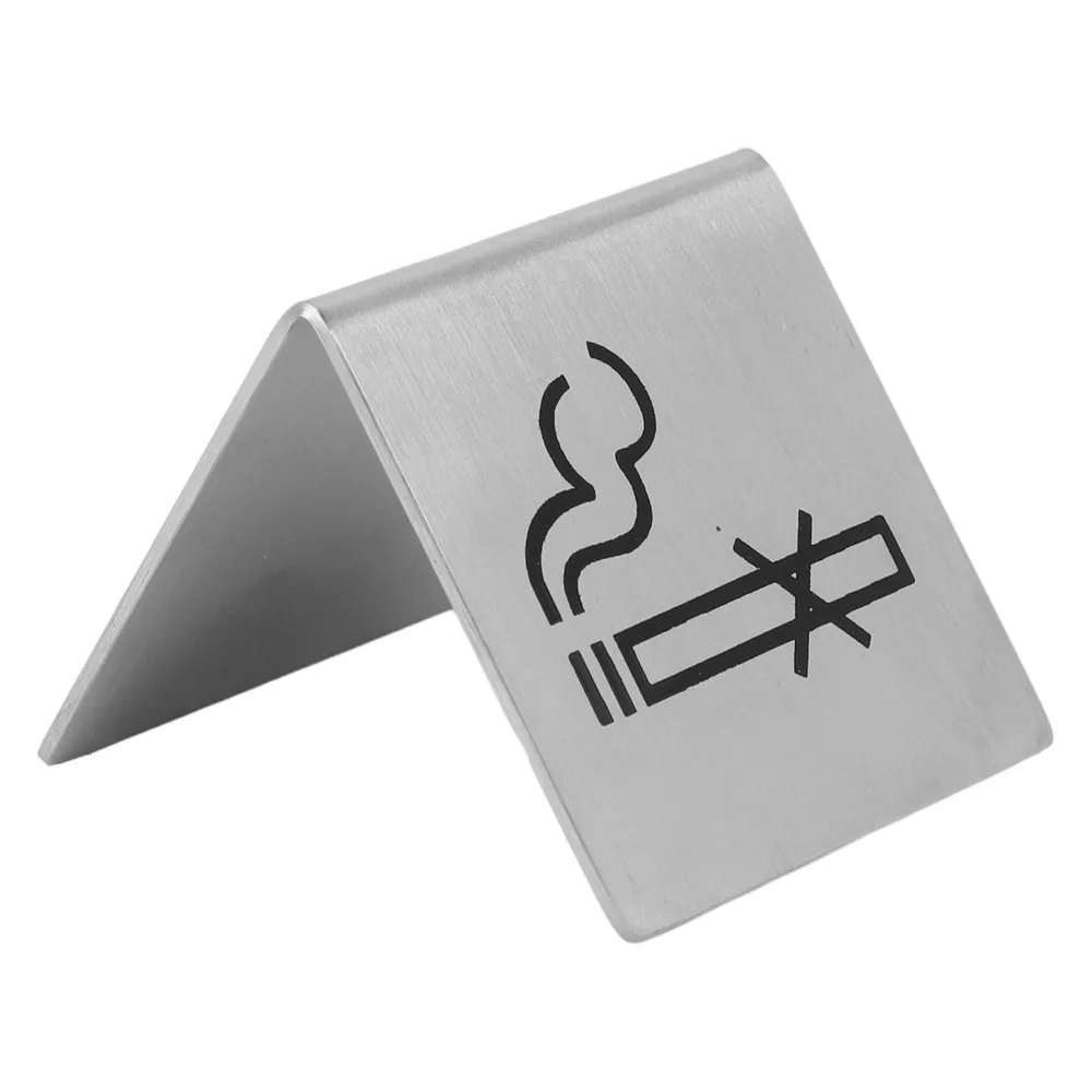 2pcs Stainless Steel No Smoking Table Sign Double Sided Silver No Smoking Tent Card Tabletop No Smoking Warning Sign