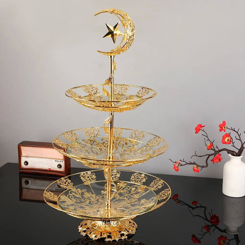 European court wind moon star three-layer fruit plate metal snack rack ornament light luxury dried fruit plate crafts