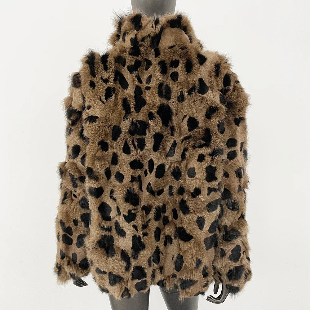 Women Luxurious One-piece Genuine Fur Leopard Print Coat Customized Natural Fox Fur Jacket Winter Real Fur Coat Autumn Fashion