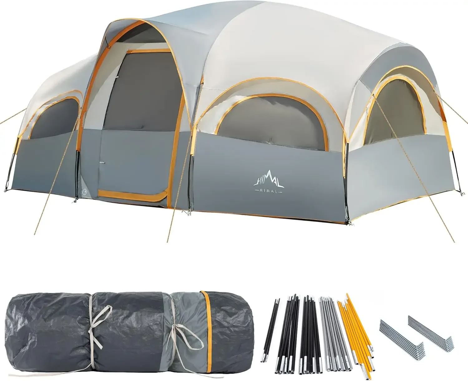 8 Person Tent for Camping, Waterproof Windproof Family Tent with Rainfly, Divided Curtain Design for