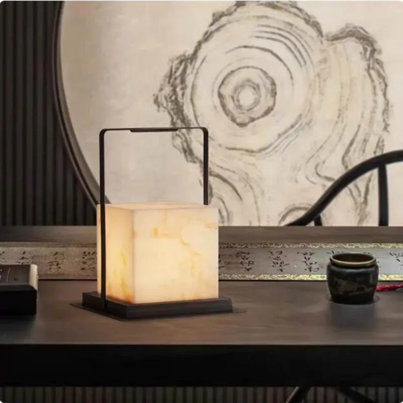 Bedroom bedside decorative lamp, all-copper living room marble minimalist study portable desk lamp