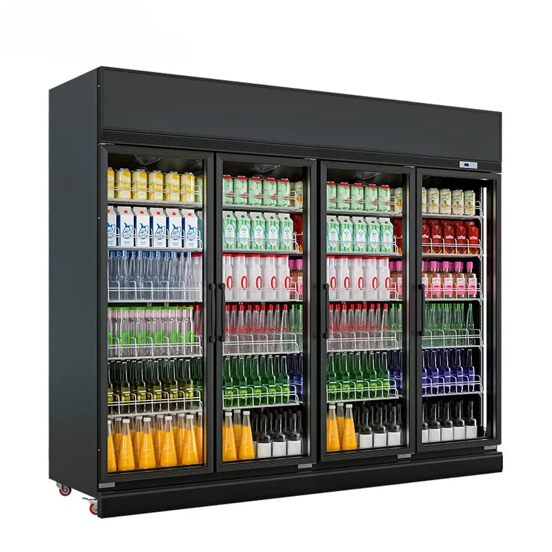 Retail Supermarket Upright Display Cooler Glass Door Refrigerator with Display