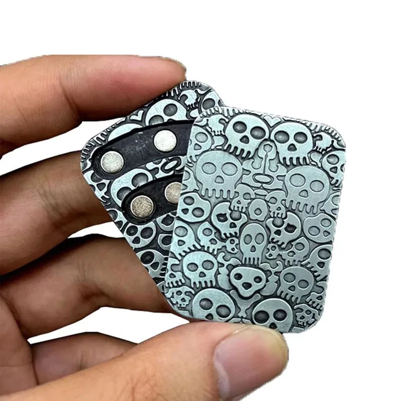 Fidget Slider Metal Skull Pattern Magnetic Haptic Clicker Novelty Toys Relieve Stress Anxiety ADHD Cool Gadgets Gifts For Adults
