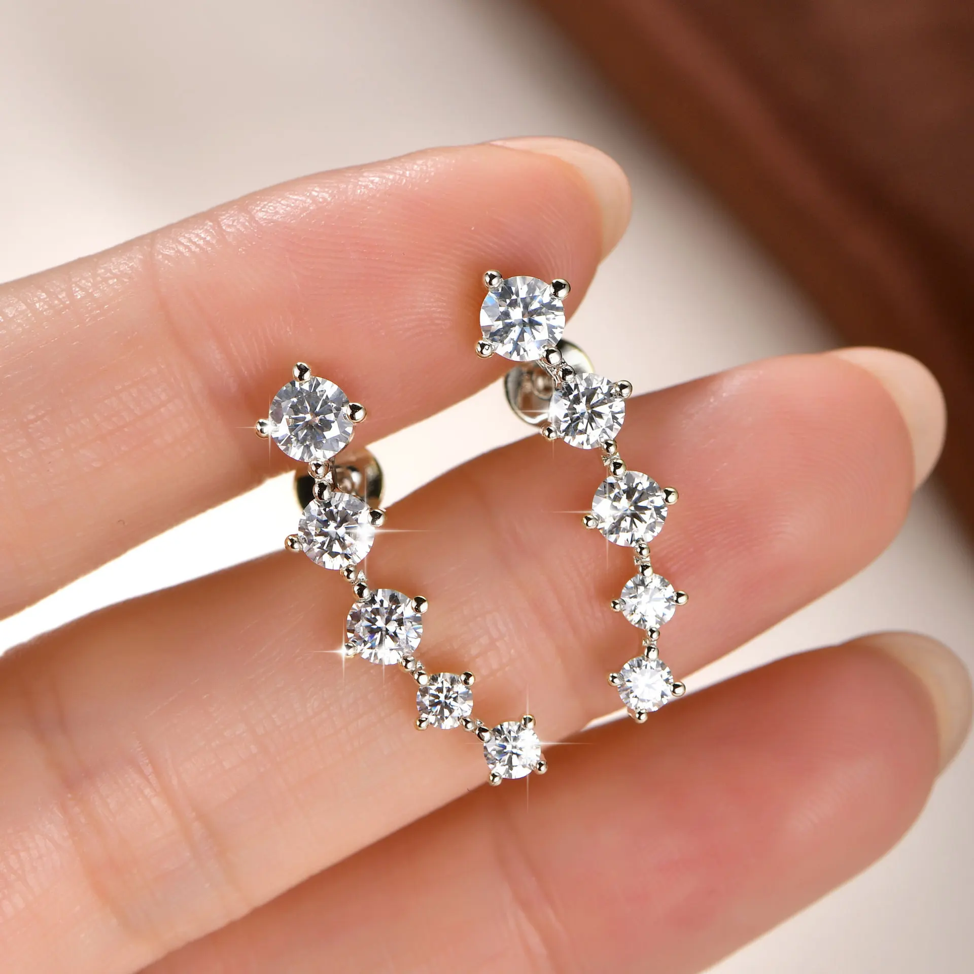 4.5mm&4mm&3mm Moissanite Stud Earring 925 Sterling Silver Long Climber Earrings for Women Daily Fine Jewelry Brincos de Prata