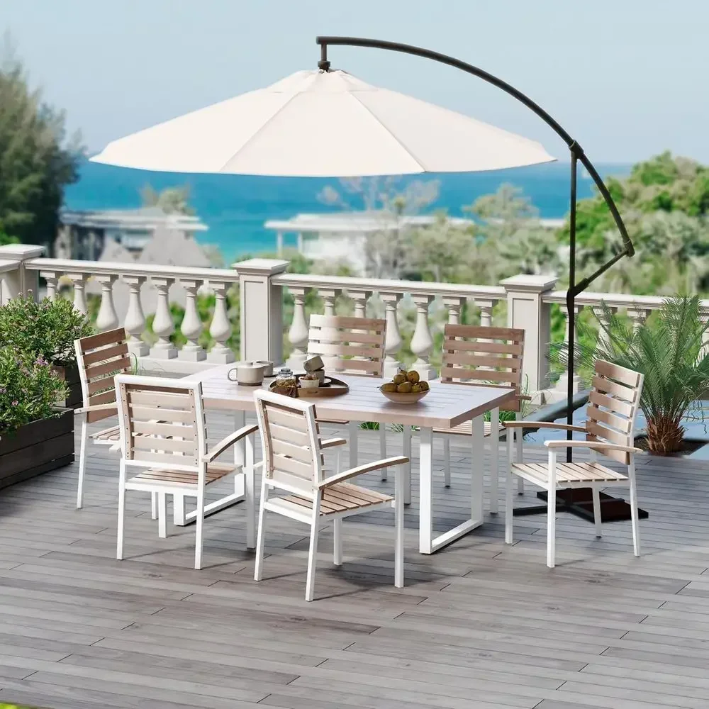 6-Piece Acacia Wood Patio Dining Set with Metal Legs - Ideal for Garden, Balcony, Backyard, and Poolside in Natural & White