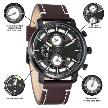 Kitykiss new K8292 top luxury men&#x27;s watch quartz waterproof dual time zone calendar glow-in-the-night fashion casual watch