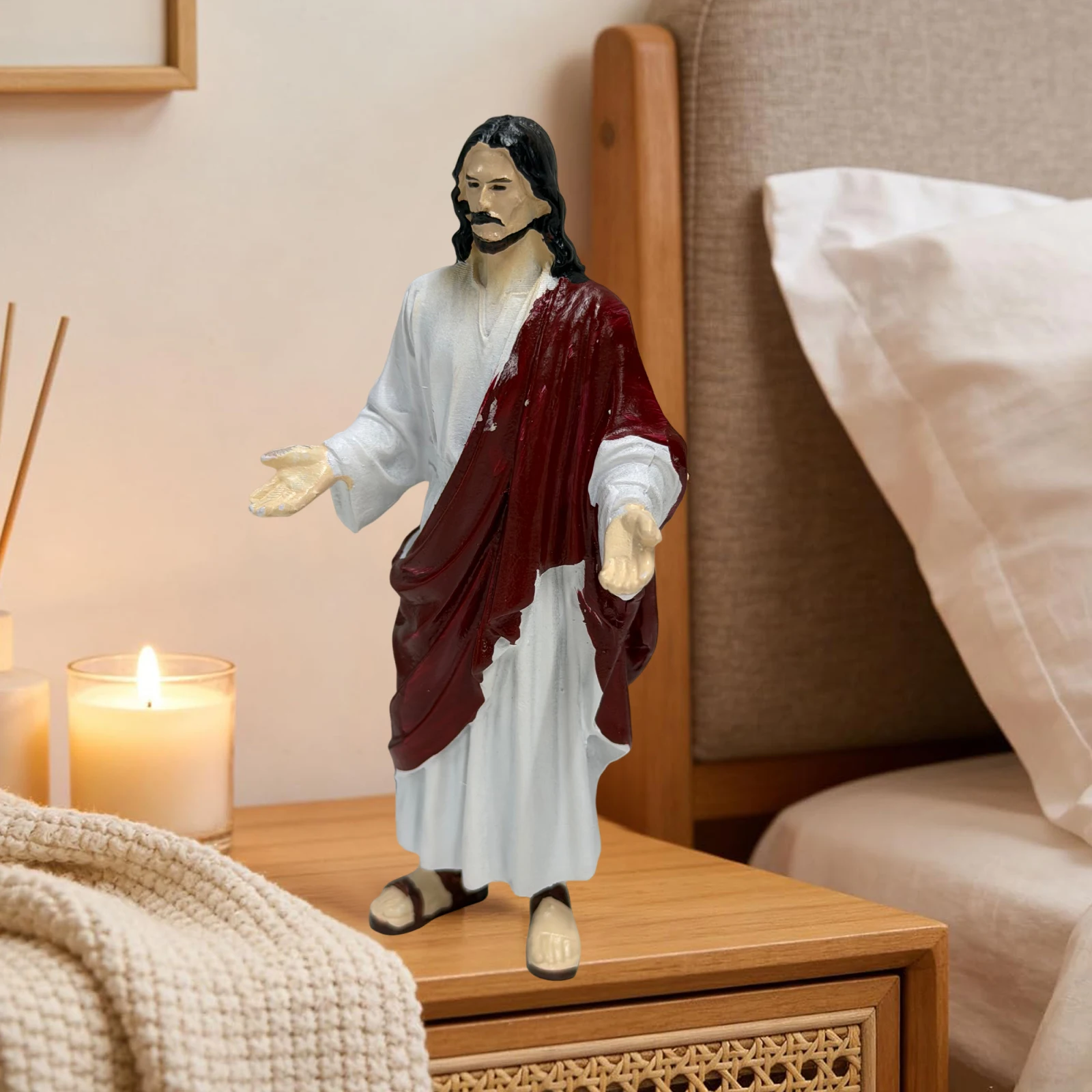 5.12 Inch Jesus Christ Statue with Fabric Robes & Sandals Sacred Heart Jesus Statue Jesus Loves You Figures for Christian Decor