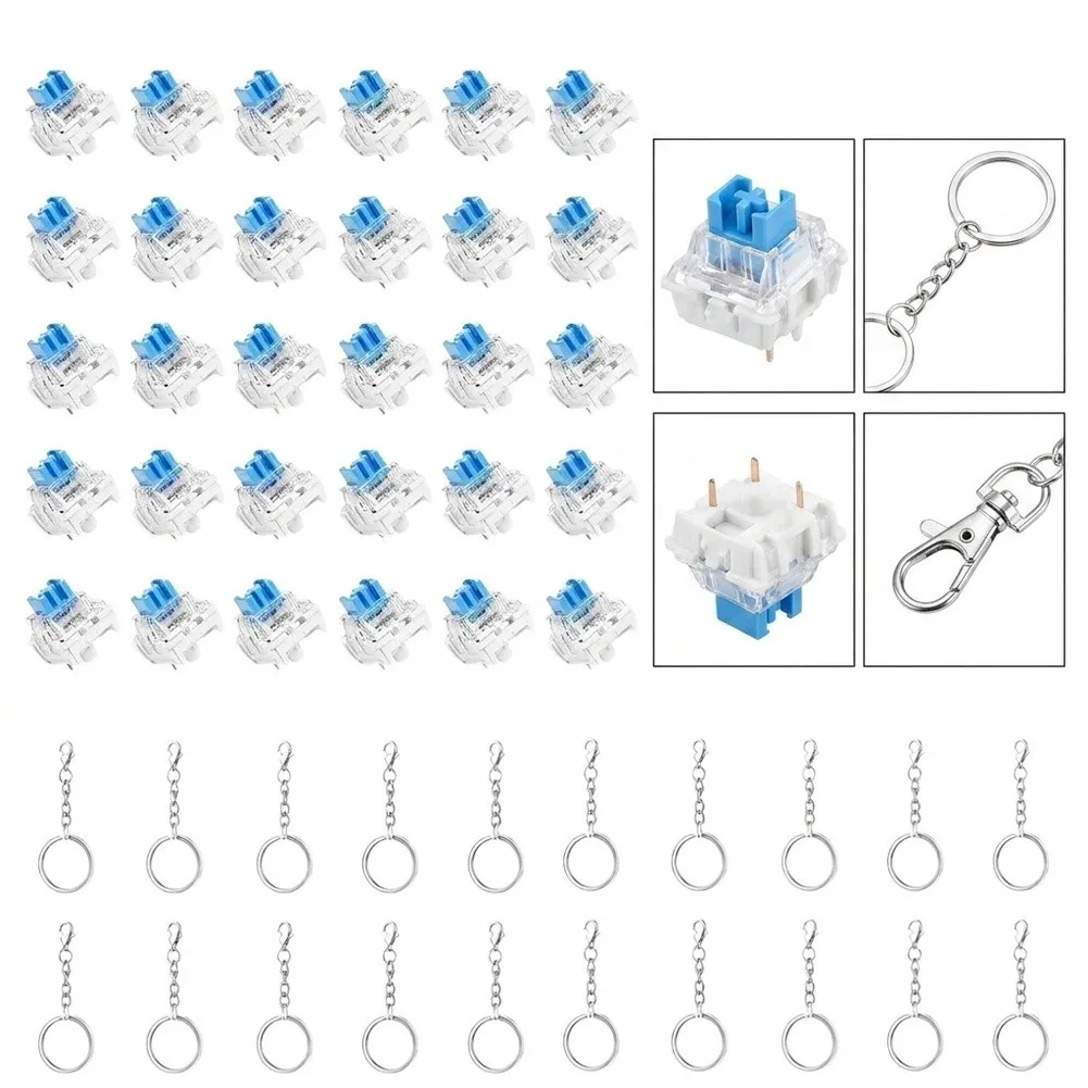 90pcs Keyboard Clicker For 3D Print Cris Click 3-pin Mechanical Keyboard Switches With 20PCS Metal Keychain